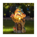 Fairy Garden Accessories Outdoor Statues, Mushroom House Decor,Large Gnome Solar Powered Lights Sculptures,Pink Resin