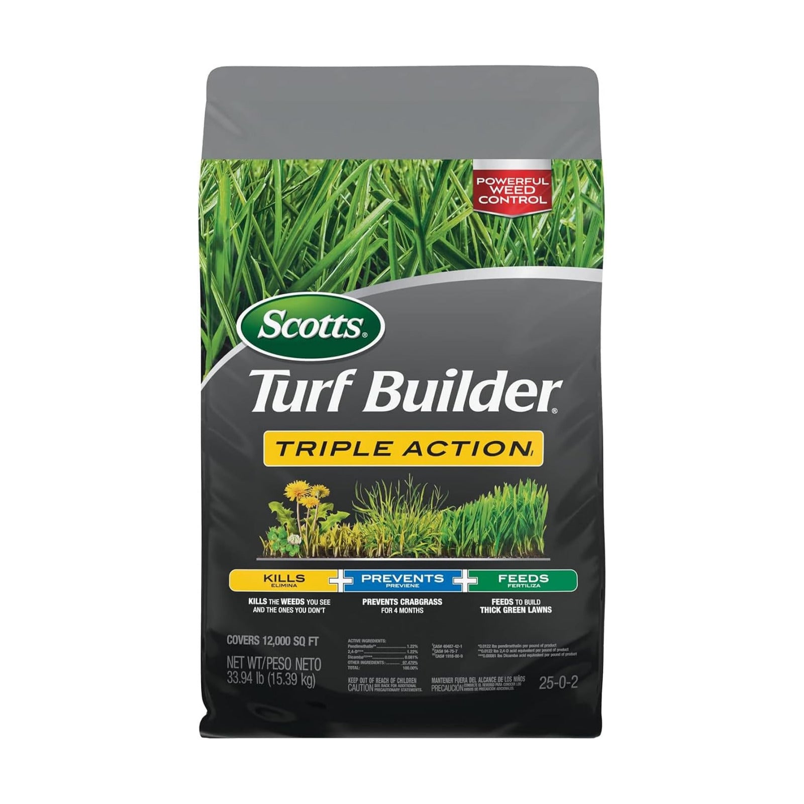 Scotts Turf Builder Triple Action1, 33.94 lbs. | Weed Control, Lawn Weed Killer, Crabgrass Preventer, and Grass