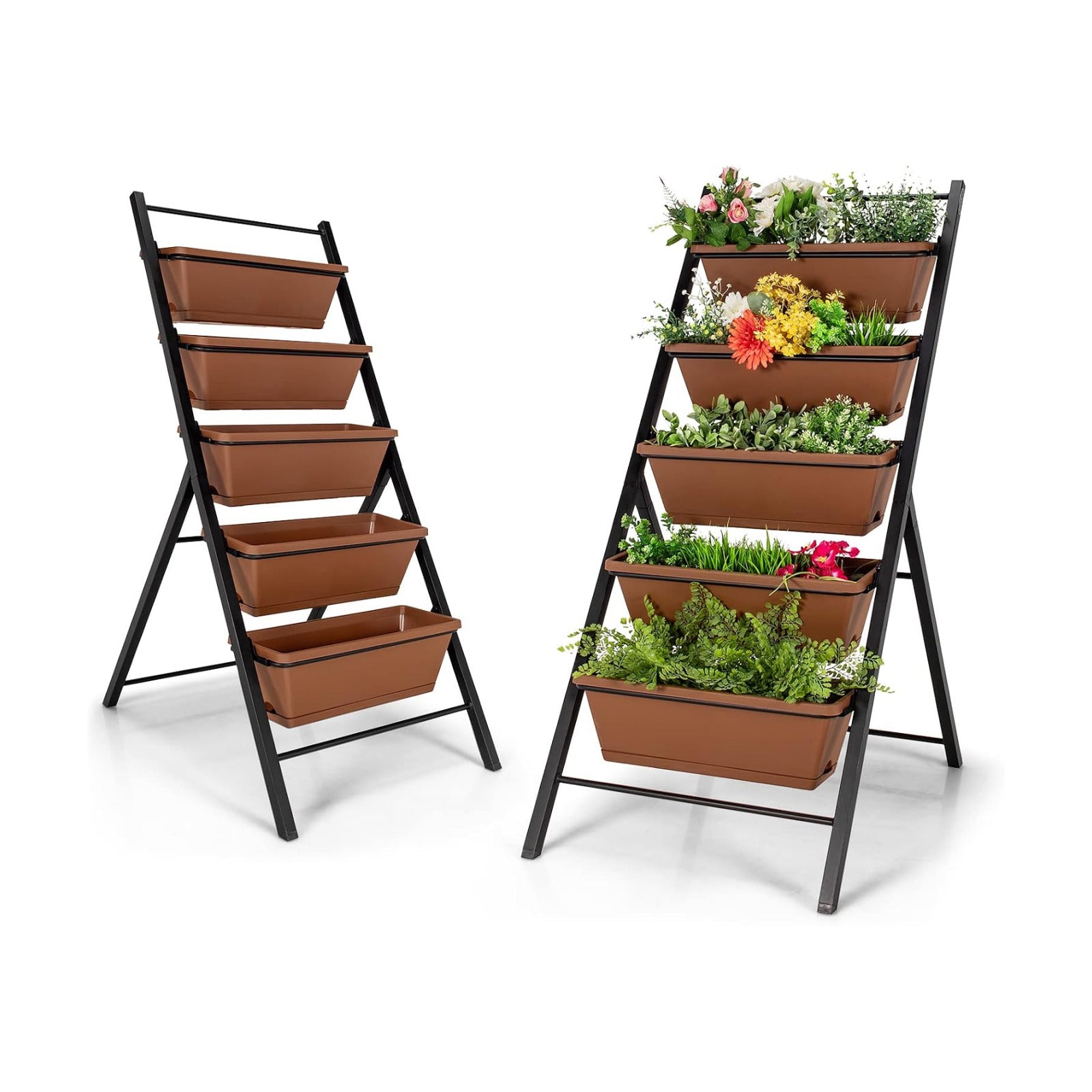GIANTEX Set of 2 Vertical Planter Raised Bed, Elevated Garden Beds with Water Drainage Hole, Freestanding 5 Container