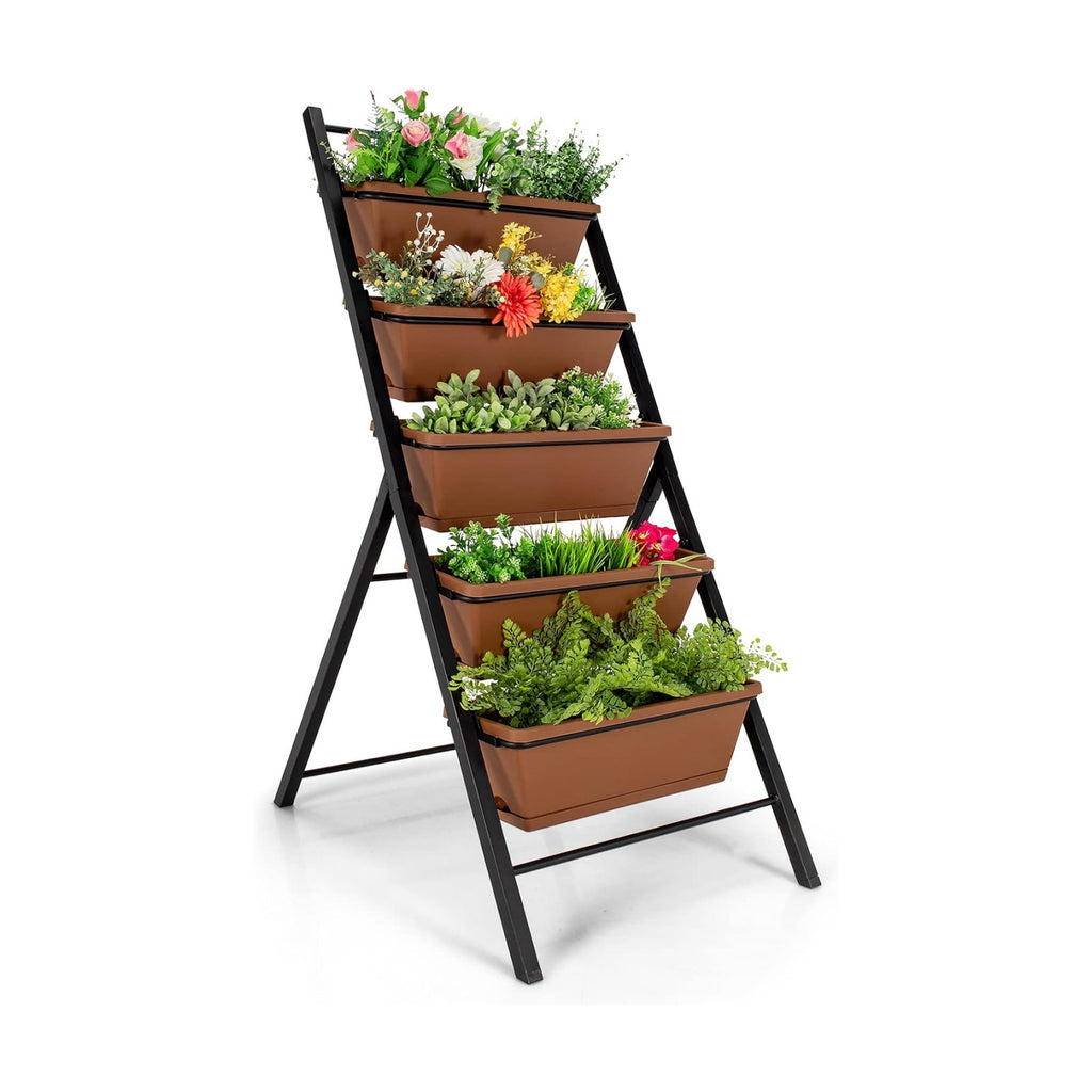 Giantex Vertical Planter Raised Bed, Elevated Garden Beds with Water Drainage Hole, Freestanding 5 Container Boxes for