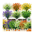 20 Bundles Artificial Flowers for Outdoors, Summer Spring Grass Camellia