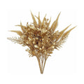 PASYOU Fake Plants Gold Flowers Bouquet Christmas Decoration, Artificial Shrubs Plastic Grass Leaves Indoor Outdoor Home Garden Party Hotel Verandah Wedding Event Faux DIY Table Decor - Golden 4 Pack
