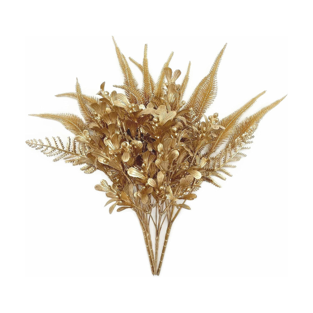 PASYOU Fake Plants Gold Flowers Bouquet Christmas Decoration, Artificial Shrubs Plastic Grass Leaves Indoor Outdoor Home Garden Party Hotel Verandah Wedding Event Faux DIY Table Decor - Golden 4 Pack