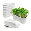 5 Set Window Herb Planter Box Rectangular,8.5x3.5 Inch White Plastic Planters with Multiple Drainage Holes and Trays,Indoor Succulent Cactus Mint Flower Pot for Windowsill,Garden Balcony