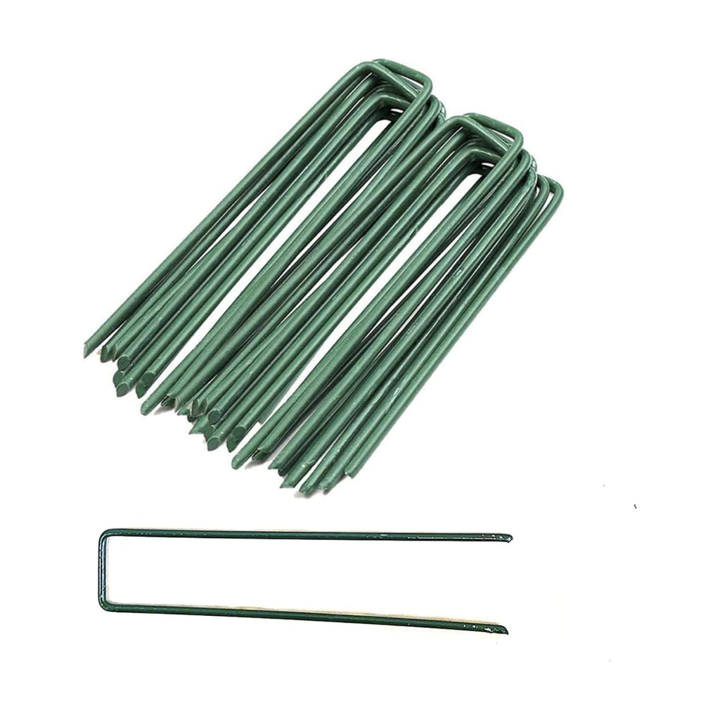 100-Pack Green, 6 Inch Garden Stakes, Landscape Staples, U-Type Turf Stake for Artificial Grass, Rust Proof Sod Pin for