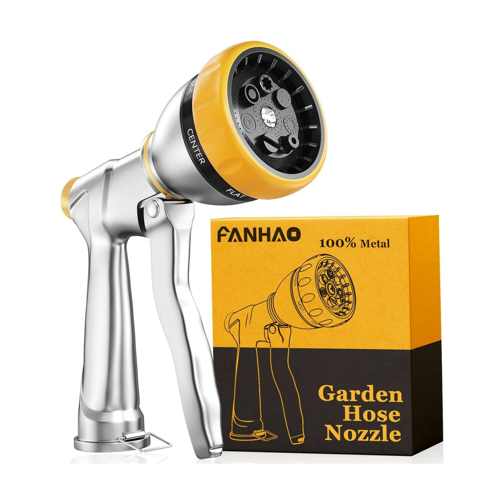 FANHAO Metal Garden Hose Nozzle Heavy Duty, 7 Adjustable Spray Patterns | Rustproof Zinc Alloy, Ergonomic Grip