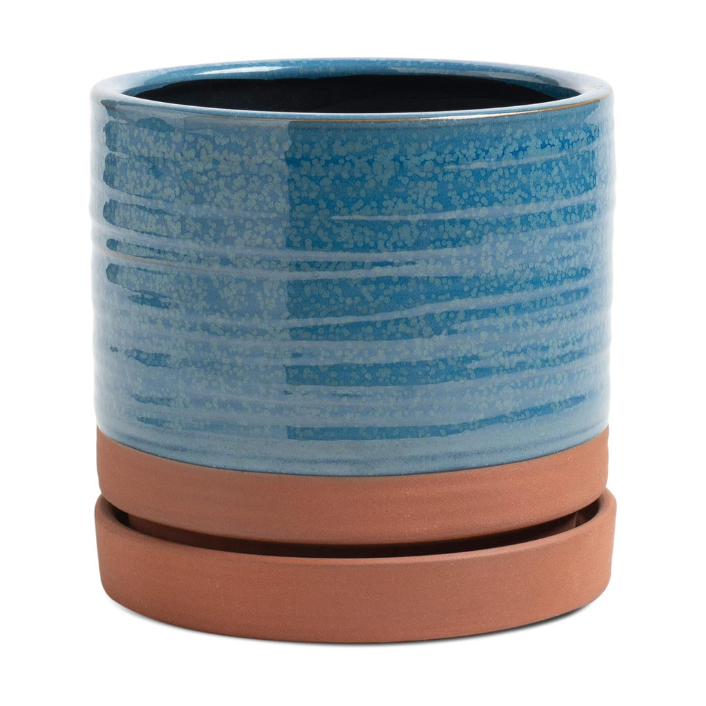 HERDUK 6 Inch Plant Pots, Ceramic Planter Pot with Drainage Hole & Saucer, Indoor/Outdoor Cylinder Round Planter Pot