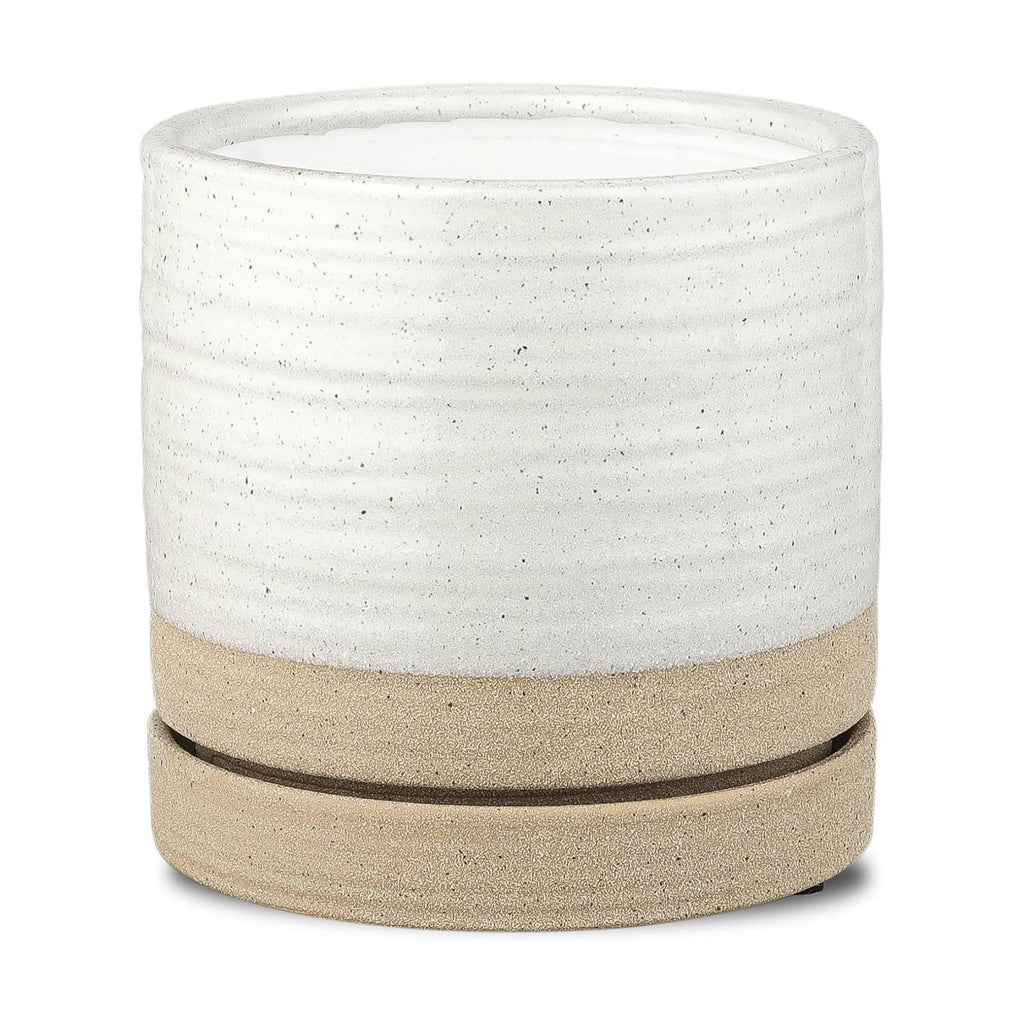HERDUK 6 Inch Plant Pots, Ceramic Planter Pot with Drainage Hole & Saucer, Indoor/Outdoor Cylinder Round Planter Pot