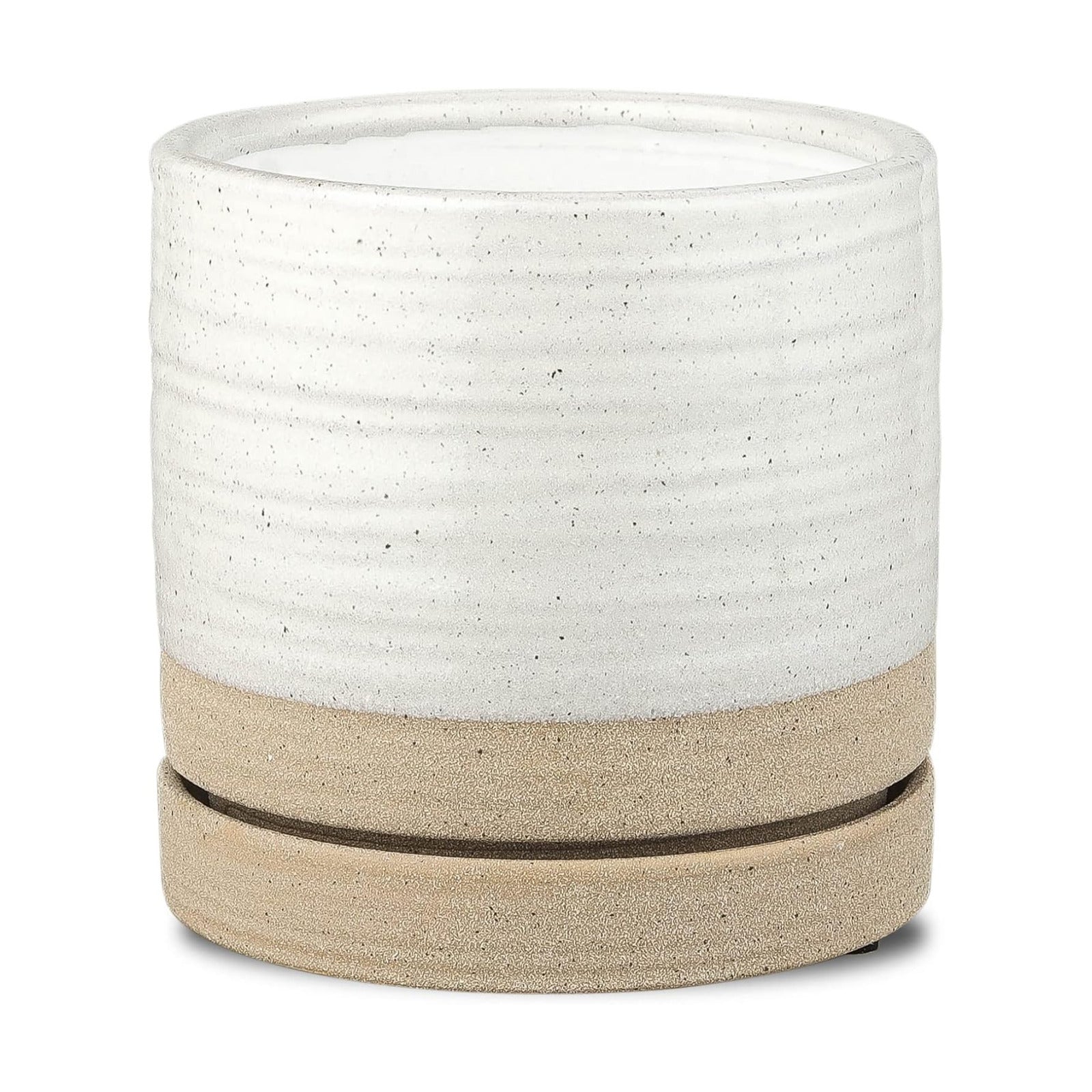 HERDUK 6 Inch Plant Pots, Ceramic Planter Pot with Drainage Hole & Saucer, Indoor/Outdoor Cylinder Round Planter Pot