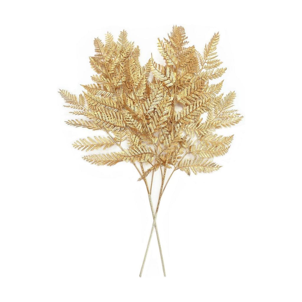 Artificial Plants Christmas Decor, PASYOU Gold Fern Fake Flowers Shrubs Plastic Grass Leaves Indoor Outdoor Home Garden Hotel Verandah Wedding Party Event Faux DIY Decoration, 30 Inch Golden 2 Bunches