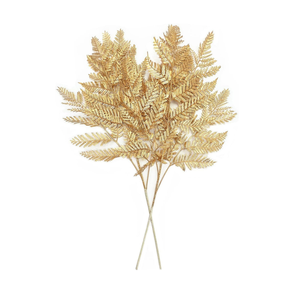 Artificial Plants Christmas Decor, PASYOU Gold Fern Fake Flowers Shrubs Plastic Grass Leaves Indoor Outdoor Home Garden Hotel Verandah Wedding Party Event Faux DIY Decoration, 30 Inch Golden 2 Bunches