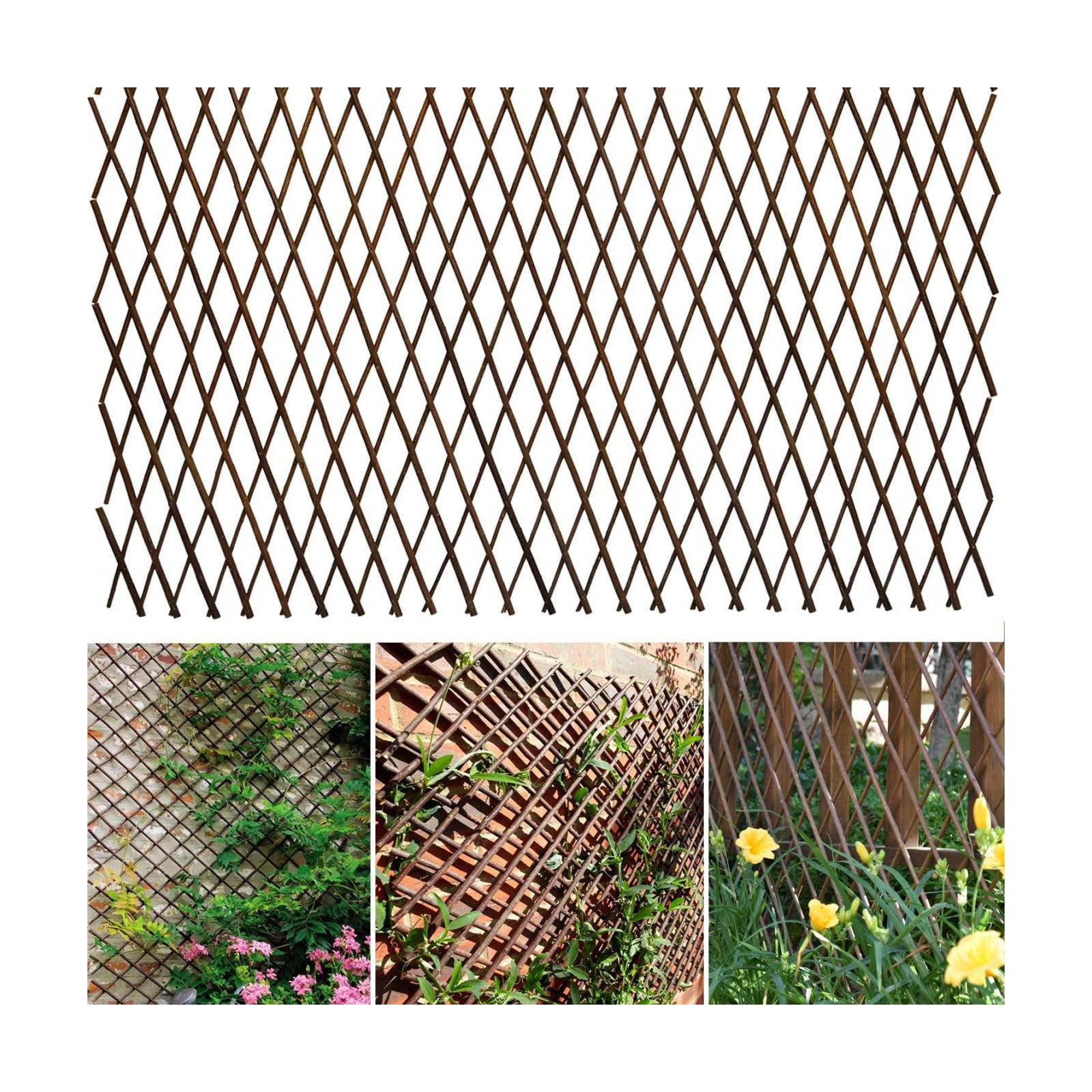 Expandable Willow Lattice Fence Panel Plant Support Garden Trellis for Climbing Vine Ivy Rose Cucumbers Clematis