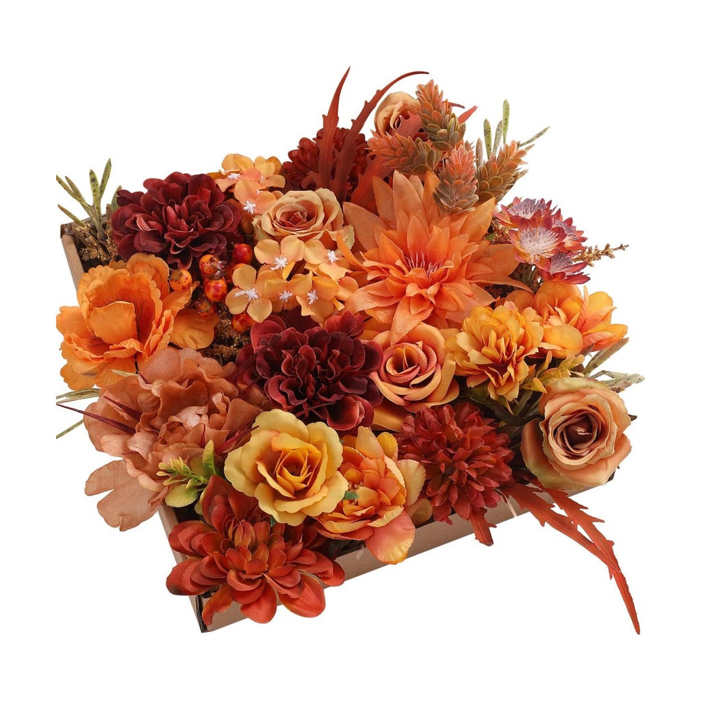 Artificial Flowers 25pcs Real Looking Red Silk Fake Flowers Combo with Stems for DIY Wedding Bouquets Bridal Shower Centerpieces Party Decorations (Orange)