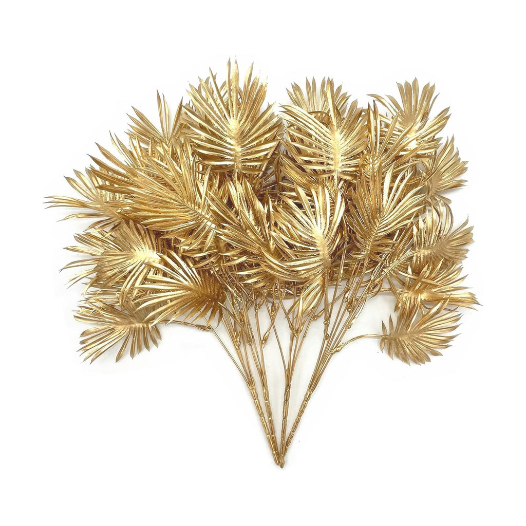 PASYOU Gold Fake Plants, Artificial Flowers Decoration for Christmas Golden Leaves Crafts Plastic Faux Grass Indoor Outdoor Home Garden Wedding Party Room Bedroom Table Centerpiece Decor, 4 Pack