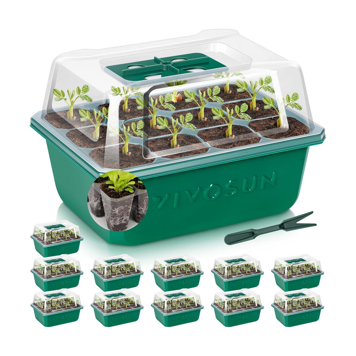 VIVOSUN 12-Pack Seed Starter Trays, 144-Cell Starter Kit with Humidity Dome