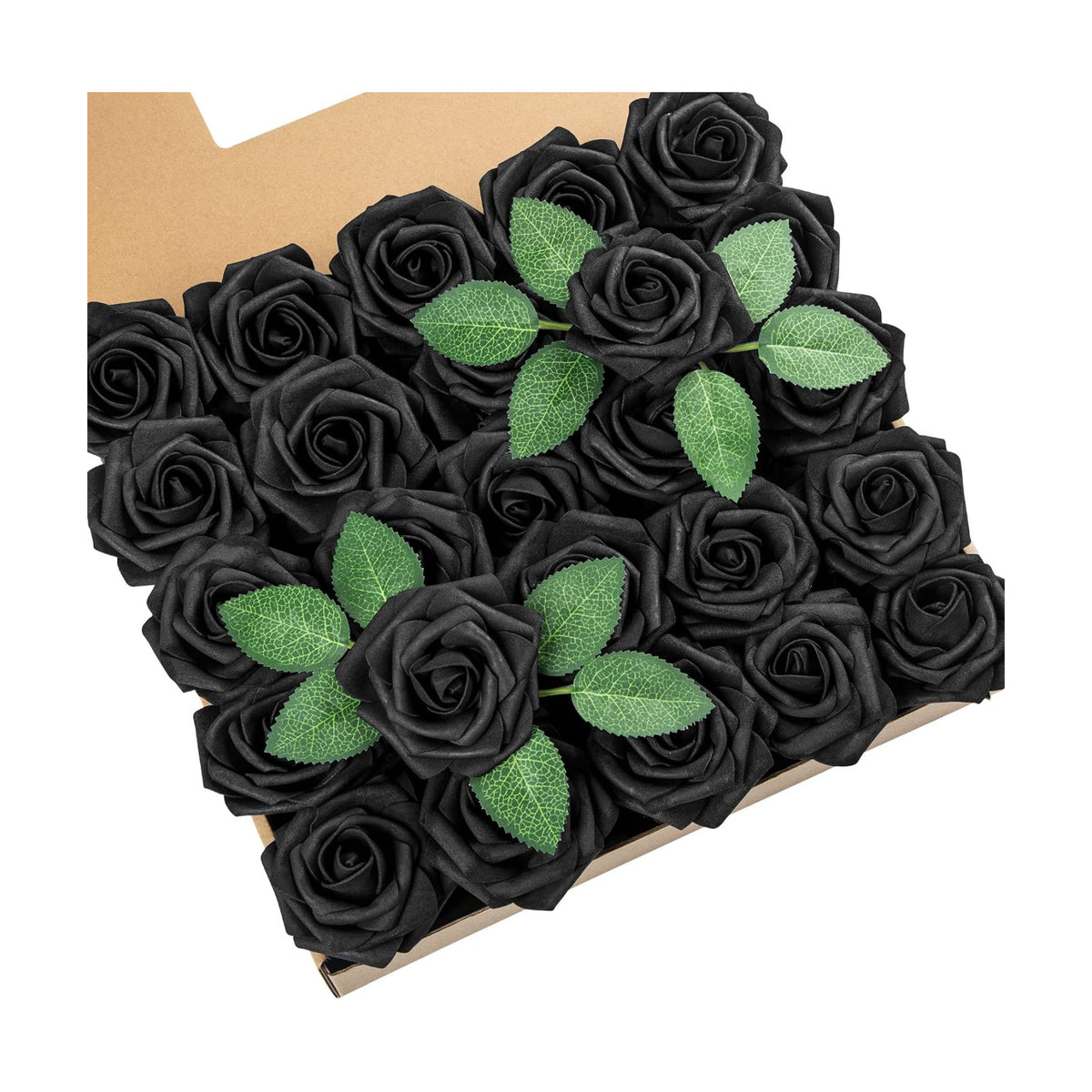 DuHouse 25Pcs Artificial Roses Flowers, Black