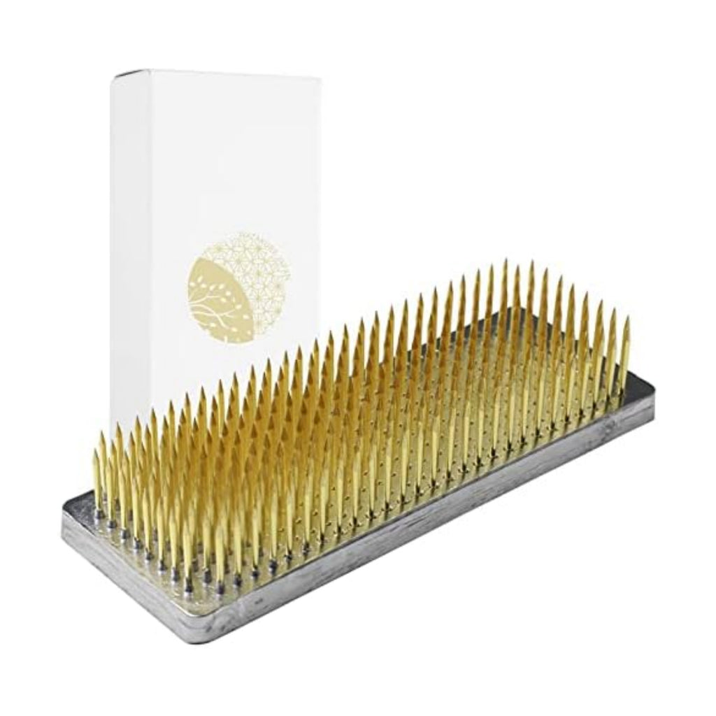 Wazakura Japanese Ikebana Kenzan Long Rectangular Flower Holder 4.7" (120mm), Made in Japan Floral Arranging Pin Frog Tool - (4.7" (120mm) Long Rectangular Brass Kenzan
