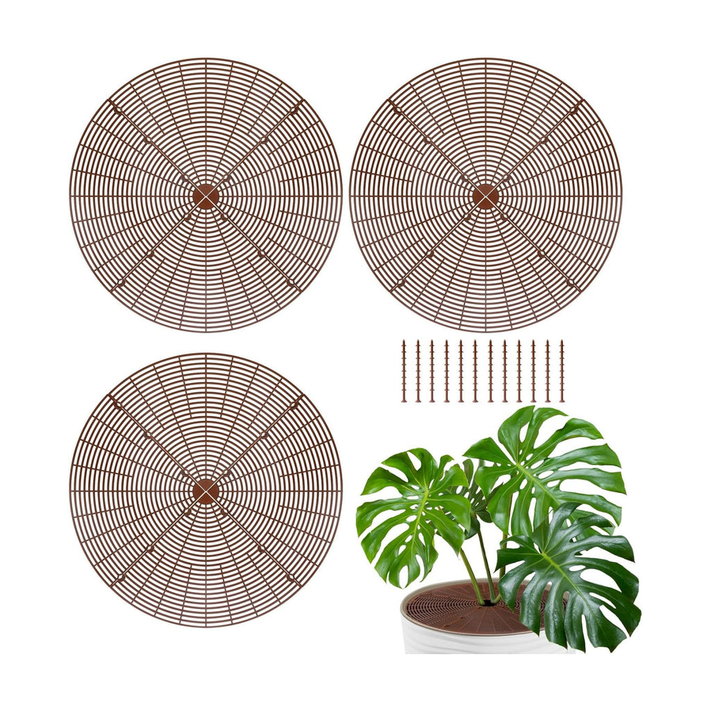 ANPHSIN 3 Plant Pot Grid Cover Protectors from Animals, 20.8" Dia | Cuttable Flower Pot Soil Cover with 36 Stakes, Keep