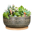 G EPGardening 8 Inch Ceramic Succulent Planter Pots Round Shallow Bonsai Planter Pot for Indoor Plants with Drainage