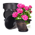 Plastic-Plant-Flower-Planters-8 Inch With Drainage Hole & Saucer, 6 Packs Lightweight Small Resin Flower Pot Indoor