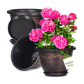 Plastic-Plant-Flower-Planters-10 Inch With Drainage Hole & Saucer, 3 Packs Lightweight Small Resin Flower Pot Indoor