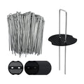 100 Pack 6 Inch Landscape Staples & 100pcs Fixing Gasket Sets, Garden Stakes Galvanized Steel Fabric Pins Heavy-Duty U