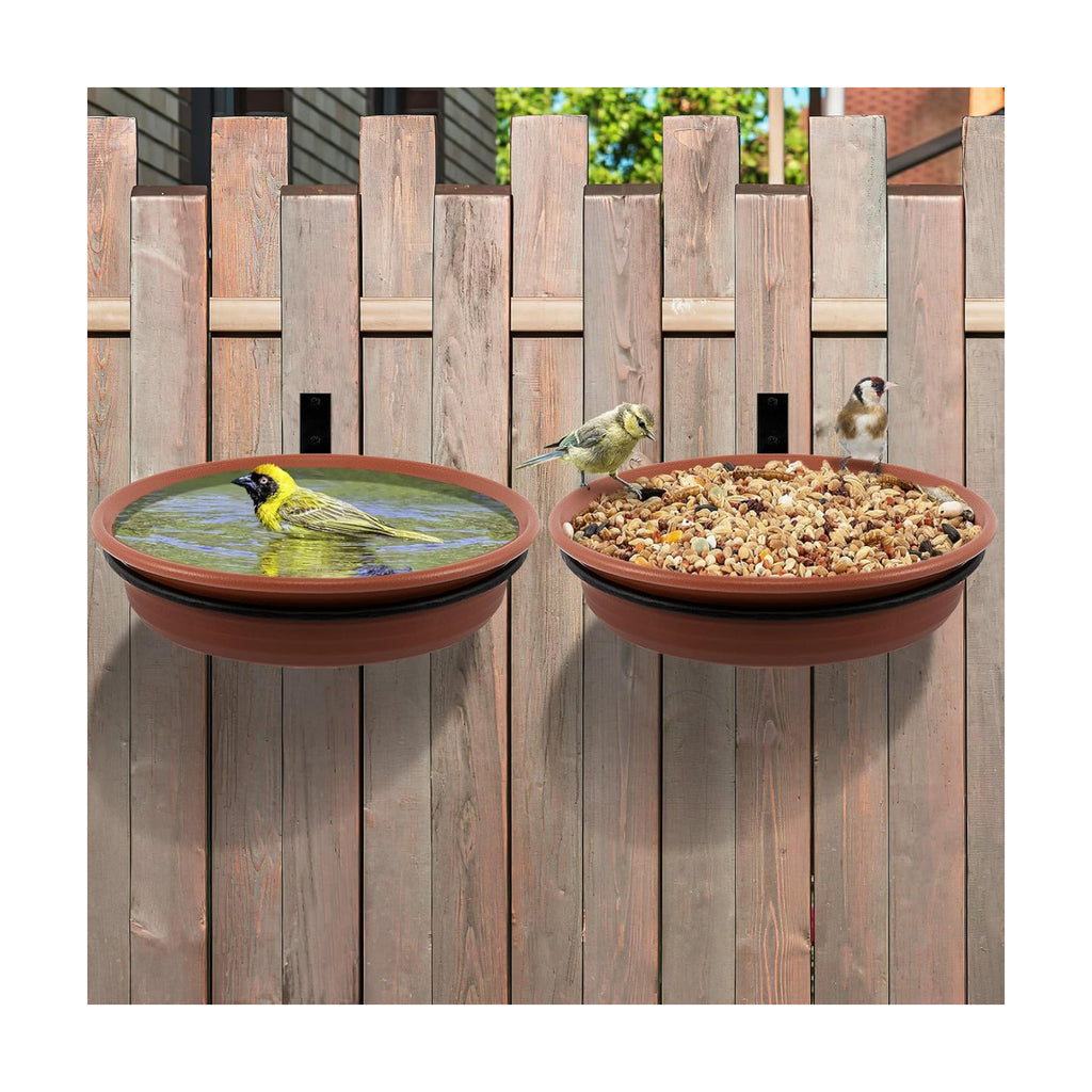 Alphatool Fence Bird Feeders Tray, 8.3'' Dia., Brown, 2 Pcs