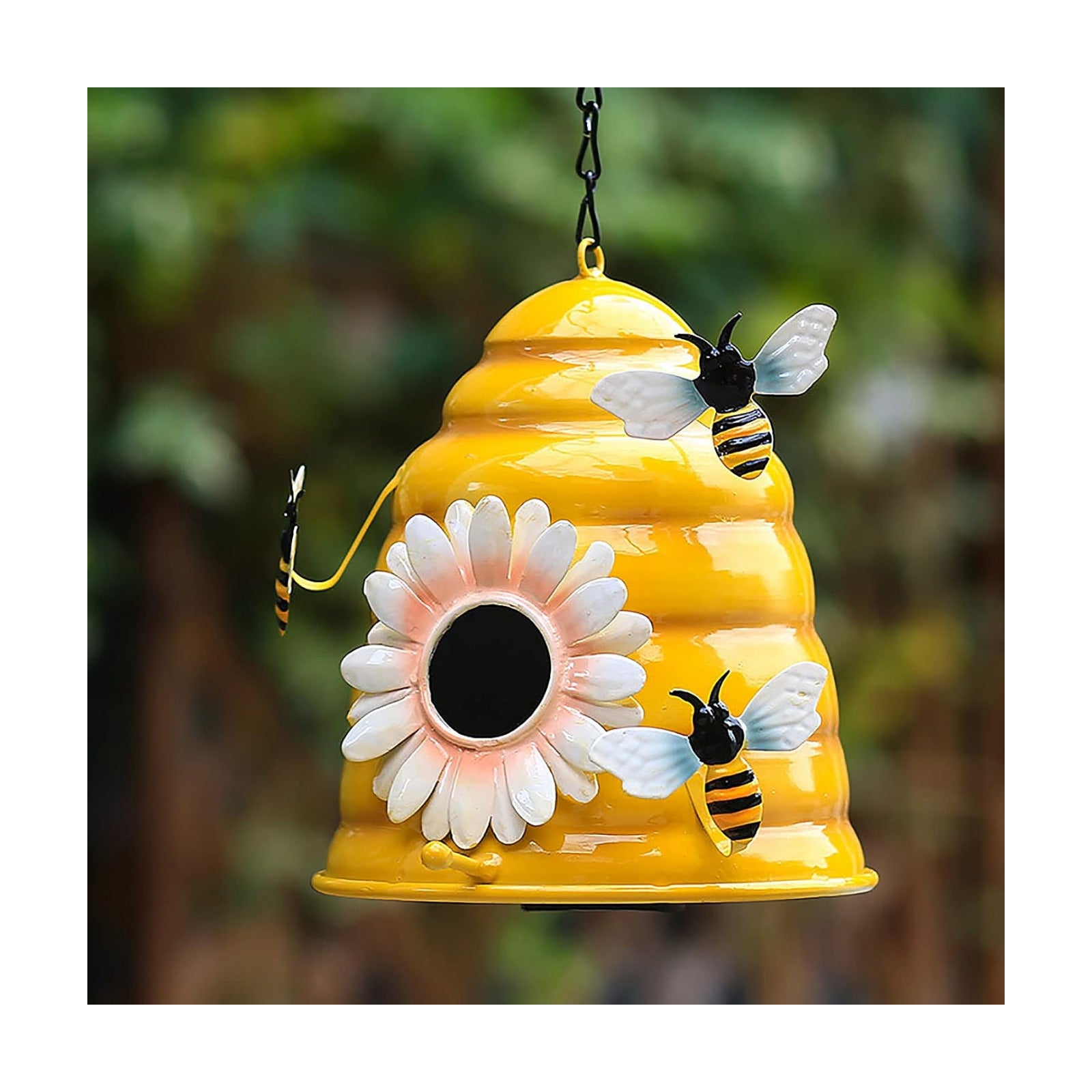 HANTURE Beehive Bird Houses for Outside 6.5Inch Iron Decorative Hanging Birdhouses with Bee Ornaments Outdoor