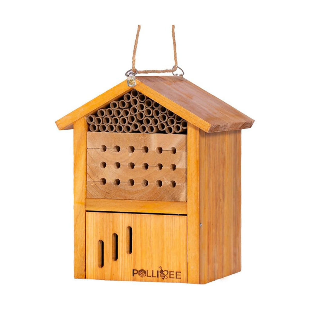 Mason Bee House -Wax Coated Mason House for The Garden,Natural Handmade Wooden Mason Home, Attracts Peaceful Bee