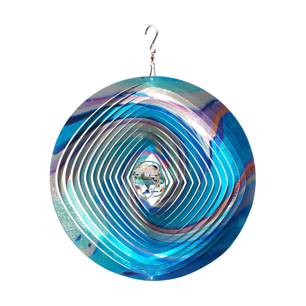 FONMY Mandala Wind Spinner w/Crystal Ball 3D Stainless Steel Hanging Wind Spinner Worth Gift Christmas Decoration Indoor/Outdoor Garden Décor Kinetic Yard Art 12 Inches Multi Blue Wind Sculpture