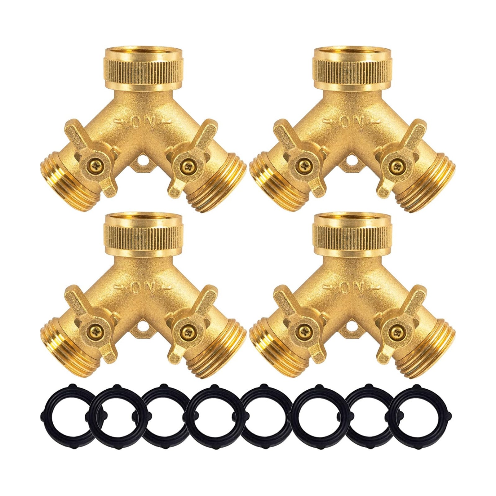 Hourleey Brass Garden Hose Splitter (2 Way), Solid Brass Hose Y Splitter 2 Valves with 2 Extra Rubber Washers (4 Pack)