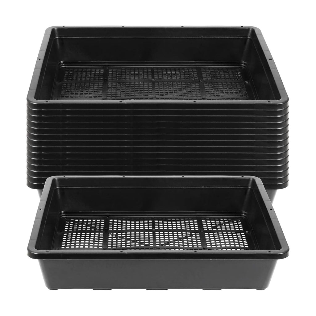 SINJEUN 15 Pack Mesh Bottom Seed Starter Trays, 15 x12 Inch Plastic Plant Tray Mesh Plant Germination Trays for