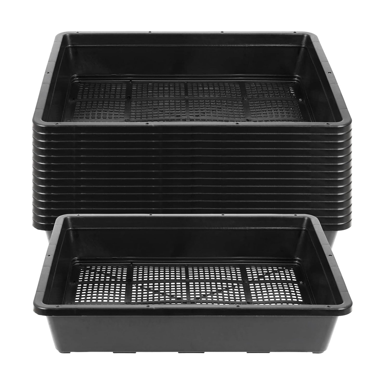 SINJEUN 15 Pack Mesh Bottom Seed Starter Trays, 15 x12 Inch Plastic Plant Tray Mesh Plant Germination Trays for