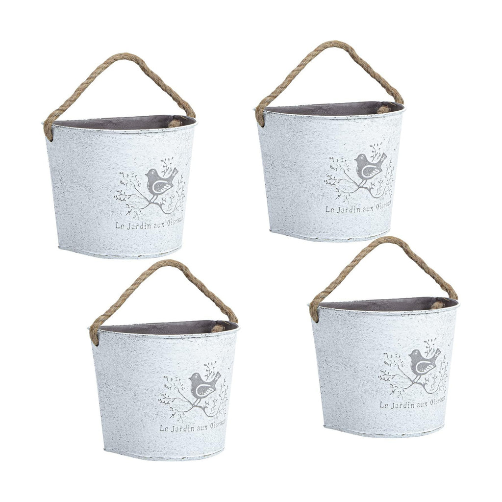 XONOR 4Pcs Galvanized Metal Wall Planter- Wall Hanging Bucket Vintage Rustic Flowers Vase Planter Holder with Rope for