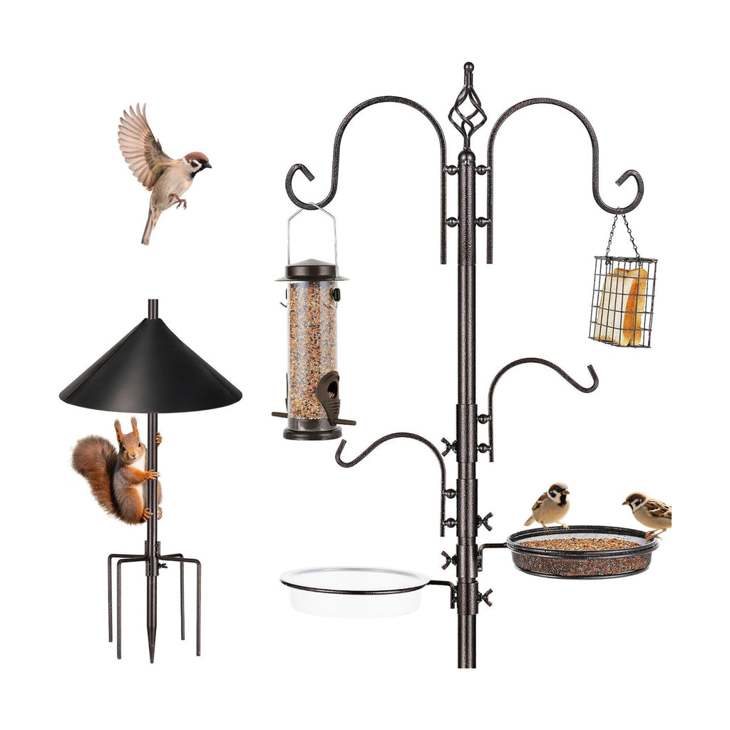 ERYTLLY Bird Feeders Bird Feeding Station Kit Bird Feeding Pole Wild Bird Feeder Hanging Kit with Squirrel Guard Baffle Suet Cage Tube Bird Feeder Planter Hanger Multi Feeder for Attracting Wild Birds