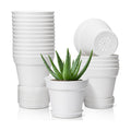T4U Small Plant Pots 5 Inch 18 Pack, Plastic Flower Pots with Saucer White | Nursery containers for succulents cactus