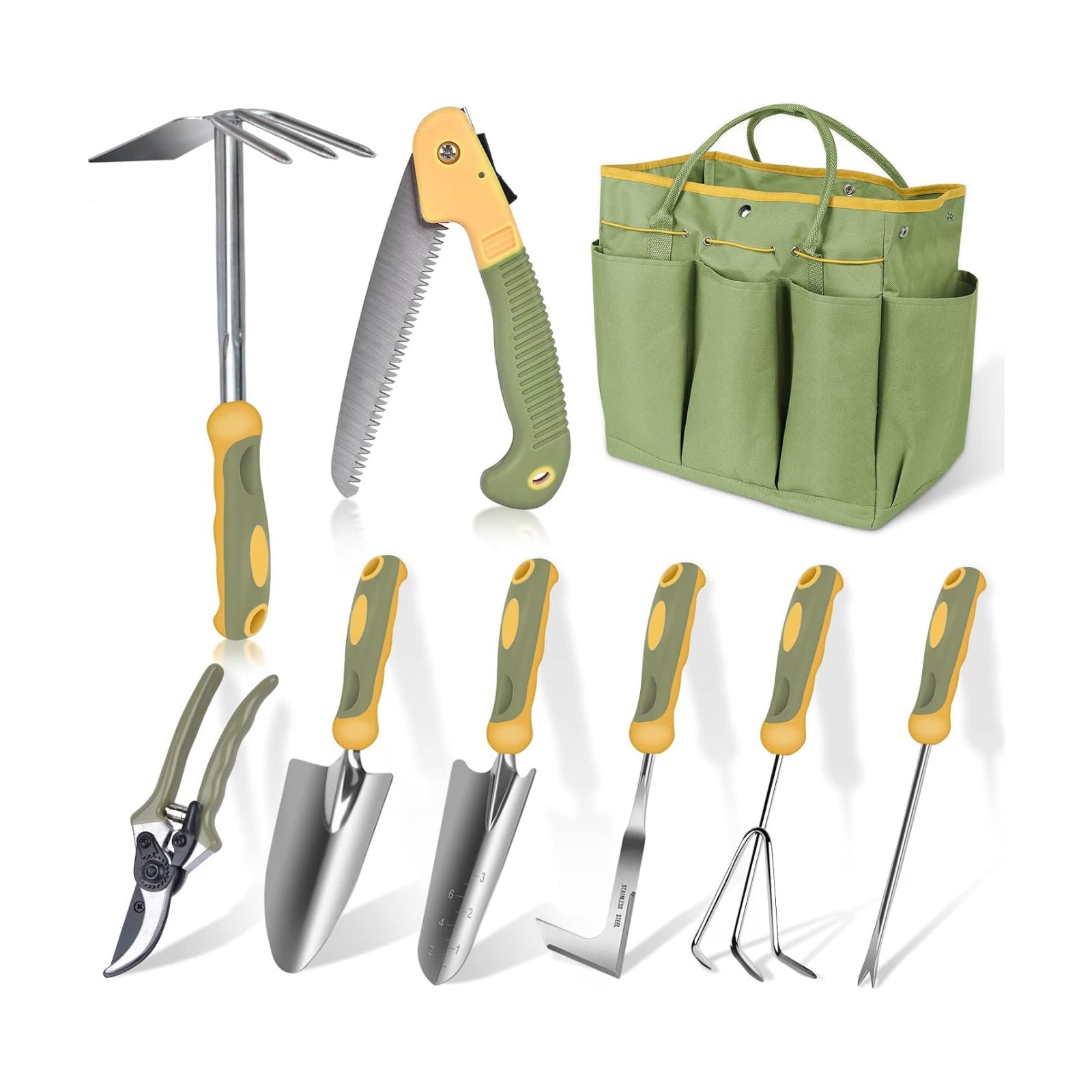Garden Tool Set, WisaKey 9 Piece Stainless Steel Heavy Duty Gardening Hand Tools Durable Garden Tool Bag Gardening