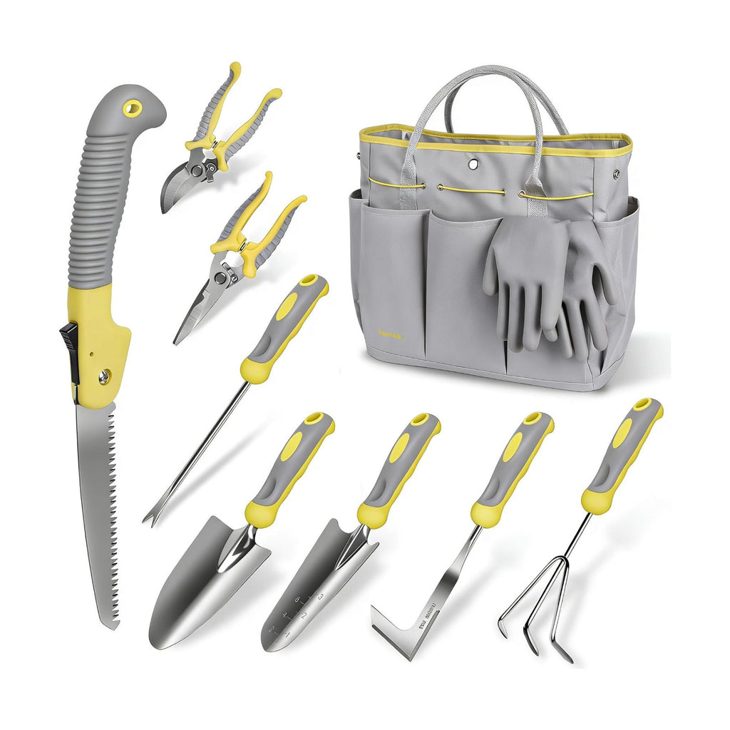 Carsolt 10Pcs Heavy Duty Stainless Steel Garden Hand Tools Set for Planting | Rust-Proof & Ergonomic Handle, Includes
