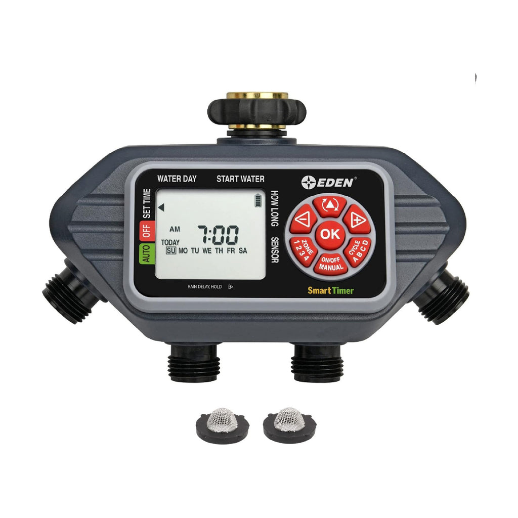 Eden 93413 Programmable Digital Water Timer 4-Zone, Compatible with Wireless Soil Moisture Sensor