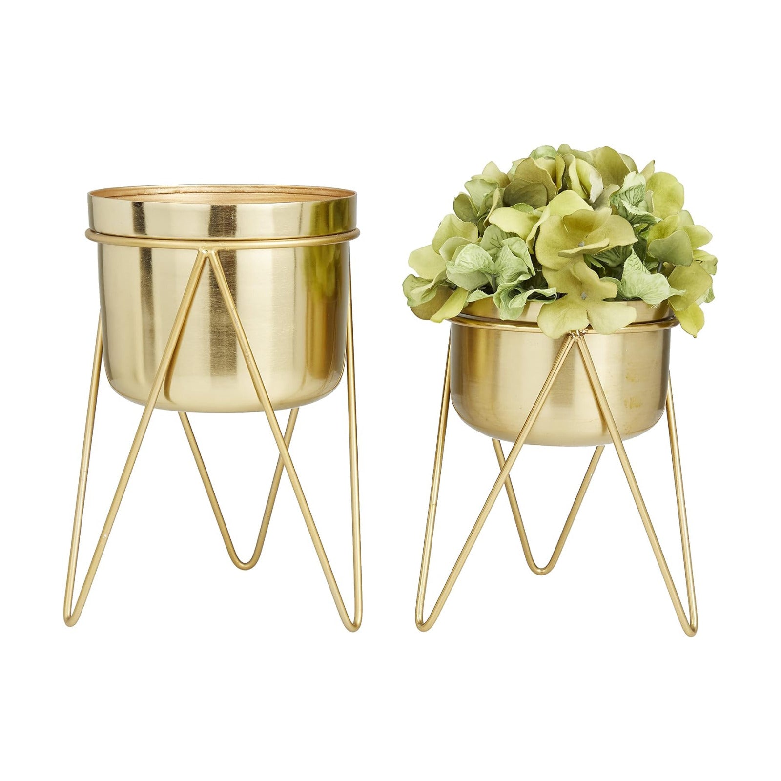 CosmoLiving by Cosmopolitan Metal Indoor Outdoor Planter Small Planter Pot with Removable Stand, Set of 2 Planters 7"
