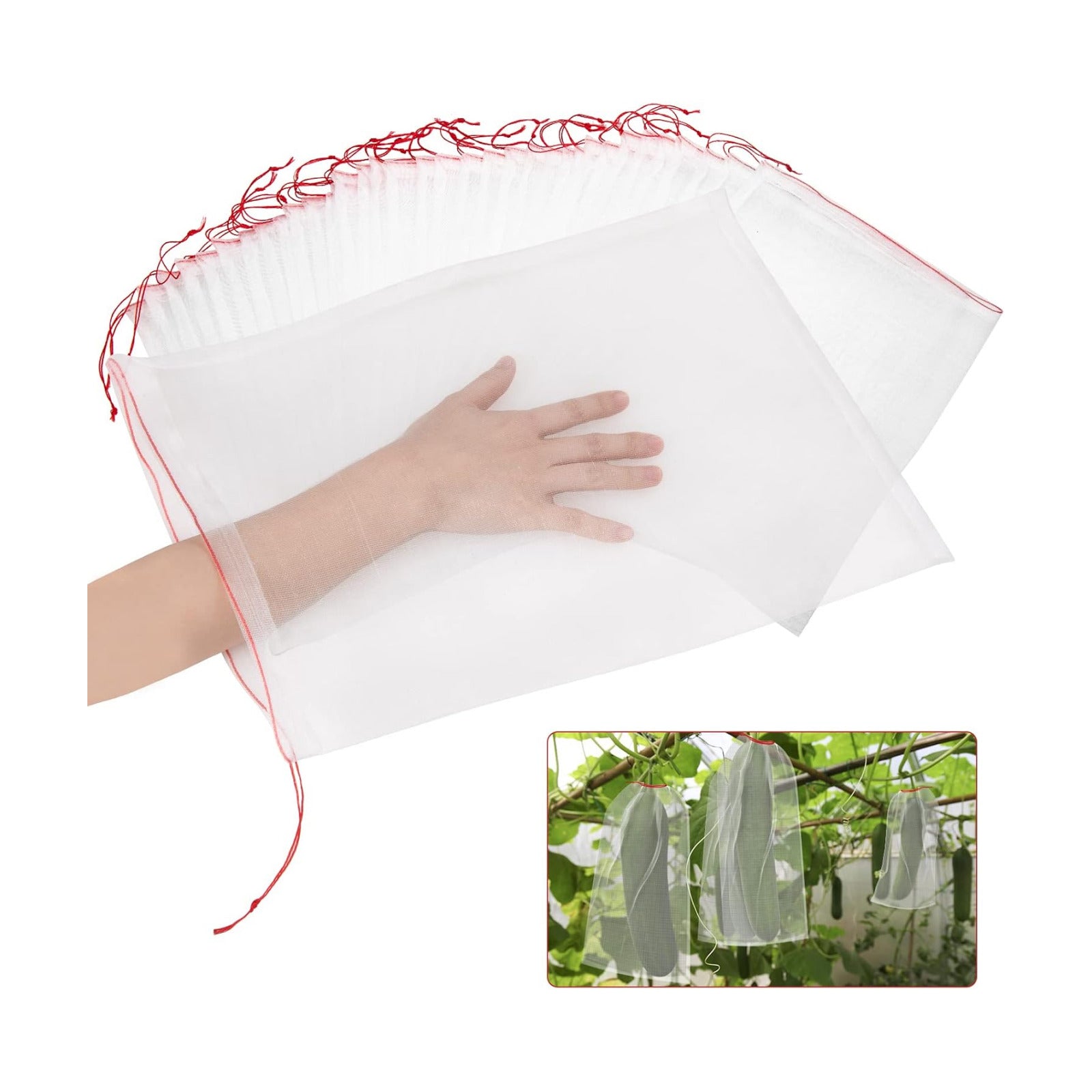 50Pcs 18"x12" Kikhope Fruit Protection Bags, Garden Netting Bags with Drawstring, Fruit Netting Bags, Fruit Tree Bags