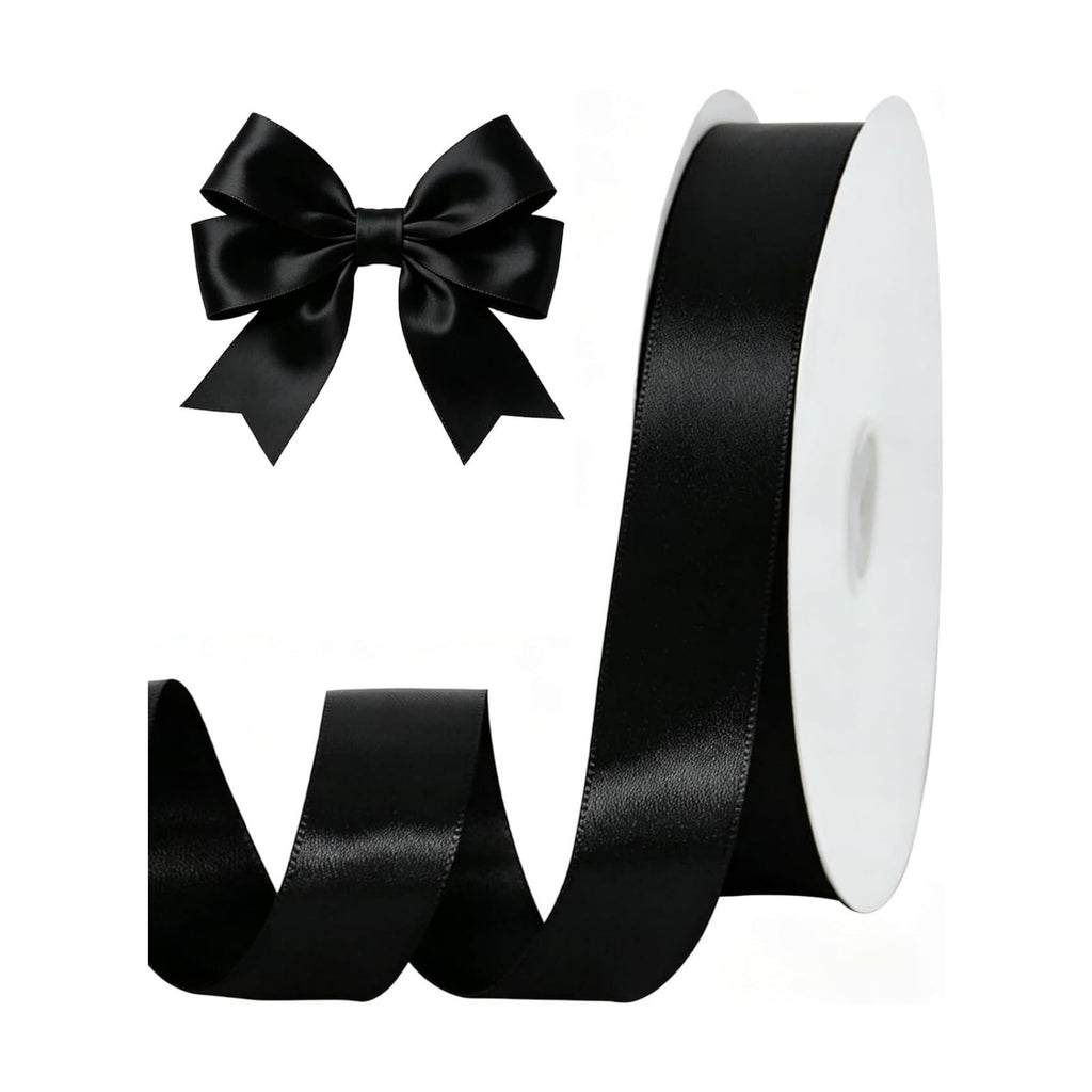TONIFUL 1 Inch x 100yds Black Satin Ribbon for Crafts, Gift Wrapping