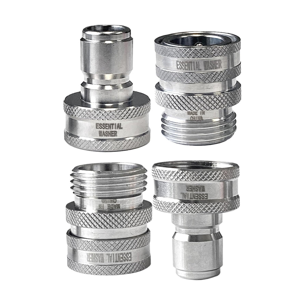 Stainless Steel ¾” Garden Hose Quick Connect Fittings | One Hand Operation Design | Plug & Coupler Set Of 2