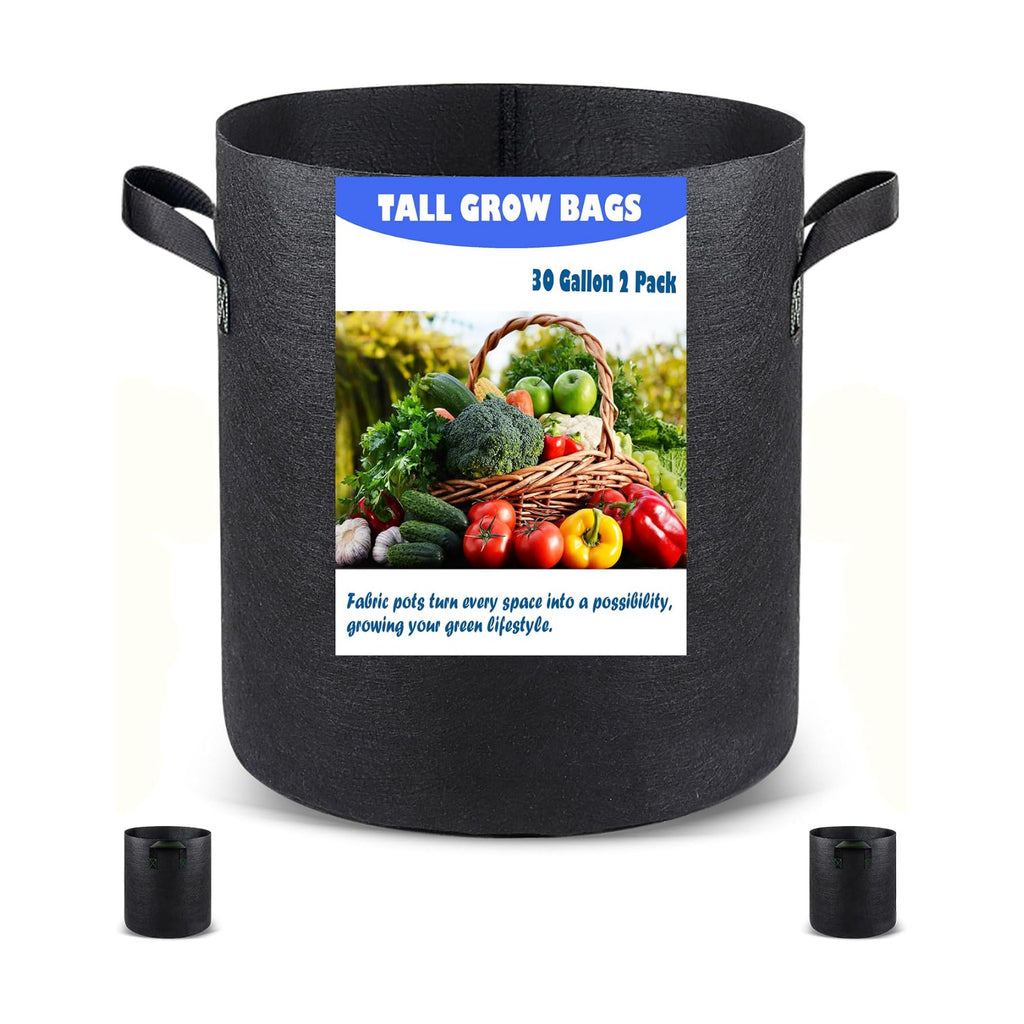 Taller Grow Bags, 30 Gallon 2 Pack | Heavy Duty Nonwoven, Aeration Fabric, Deep Grow Pots, With Handles, For Vegetables