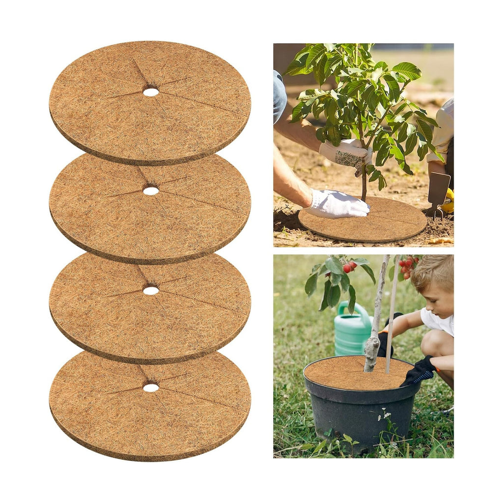 4 Pack Coconut Fiber Mulch Ring Tree Plant Protector Mat, 24 Inch | Natural Coco Coir Tree Mulch Ring Plant Pot Soil