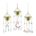 Yookeer 3 Pcs Hanging Air Plant Holder Rustic Style Air Plant Rack Hanger with Crystal Pendant and Chain Golden