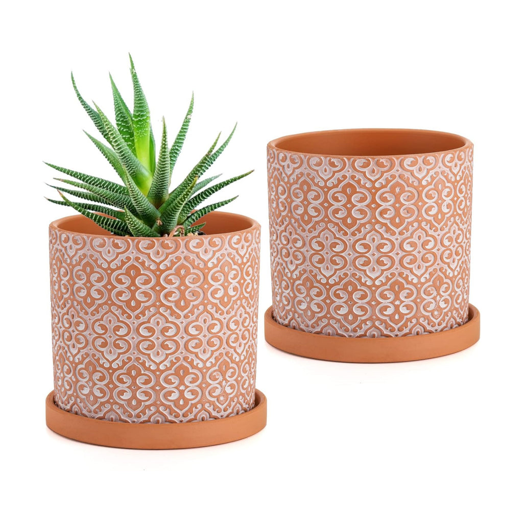 Frcctre 2 Pack Terracotta Pots for Plants, 5 Inch Succulent Planter Pot with Drainage Hole and Saucer, Clay Pottery