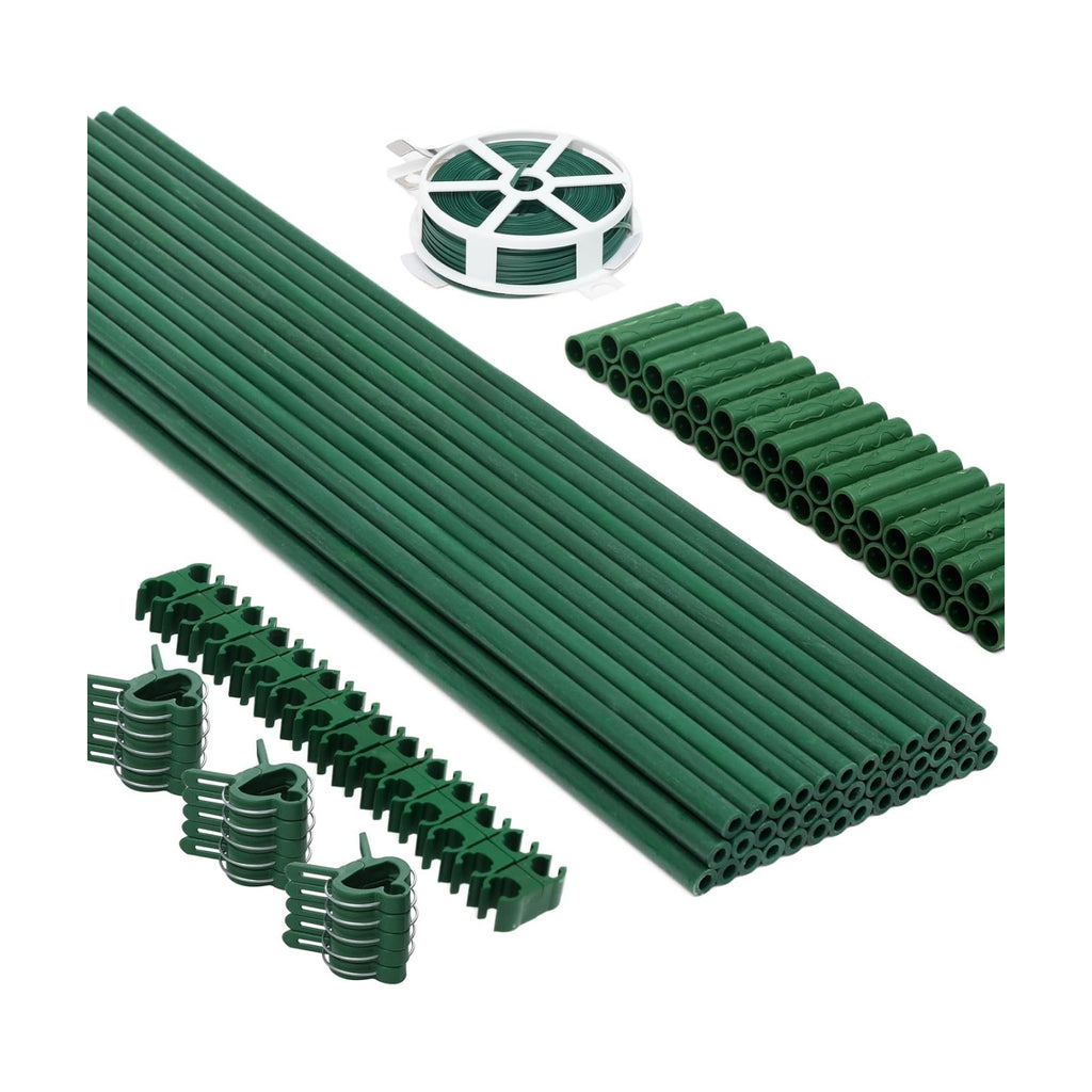MAXPACE 125pcs Garden Stakes Kit: Includes 40 Sets of Fiberglass Plant Sticks Supports & Accessories for DIY 4ft, 5ft