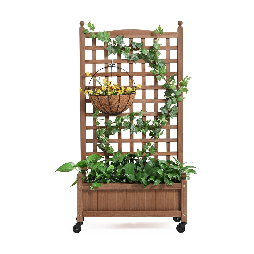 Yaheetech Planter Box with Trellis 50" Rolling Raised Garden Bed on Wheels | Rolling planter with trellis supports