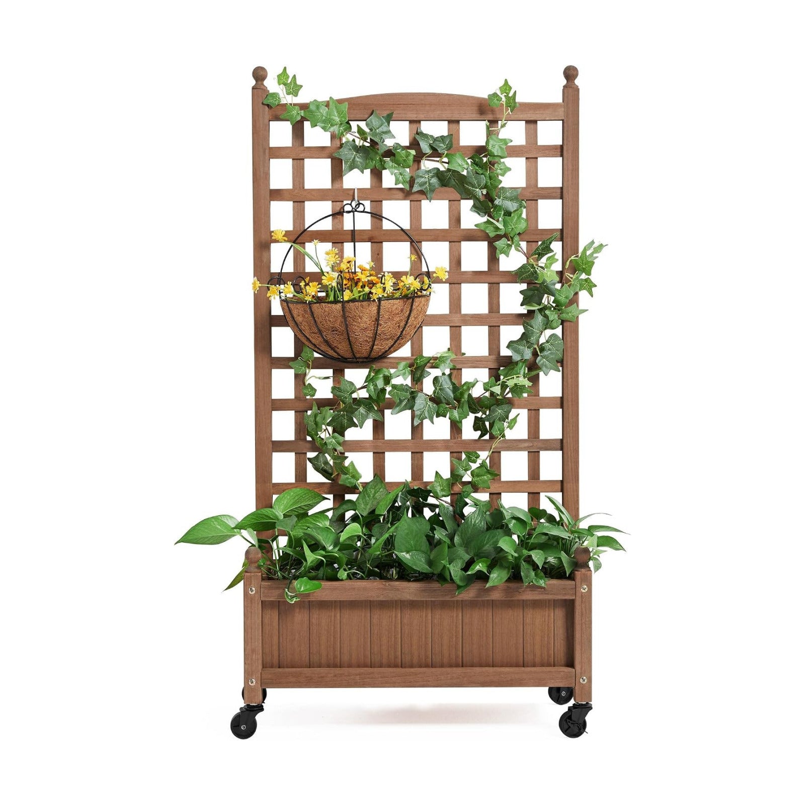 Yaheetech Planter Box with Trellis 50" Rolling Raised Garden Bed on Wheels | Rolling planter with trellis supports